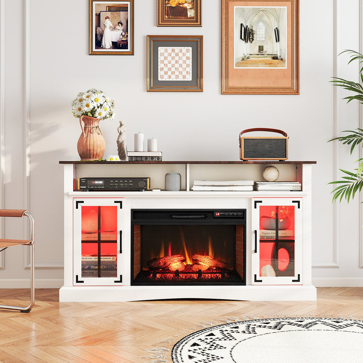 Fireplace TV Stand with Remote Controls and Thermostat for TVs Up to 50 Inch-White view 5