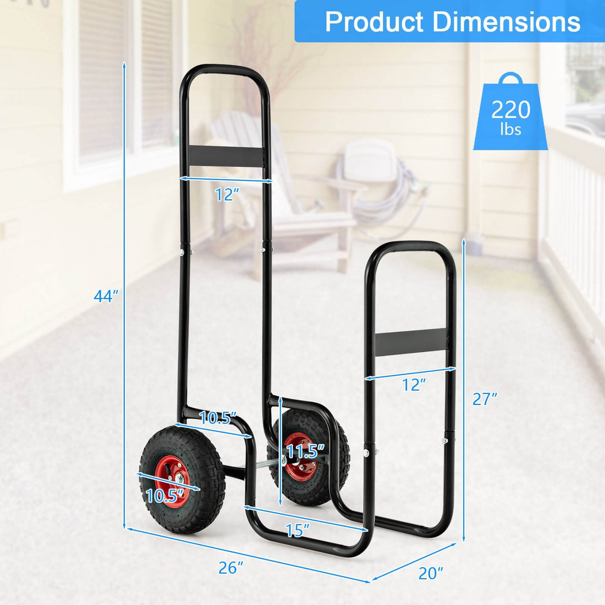 Firewood Log Cart Carrier with Wear-Resistant and Shockproof Rubber Wheels view 5