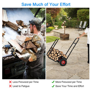Firewood Log Cart Carrier with Wear-Resistant and Shockproof Rubber Wheels view 6