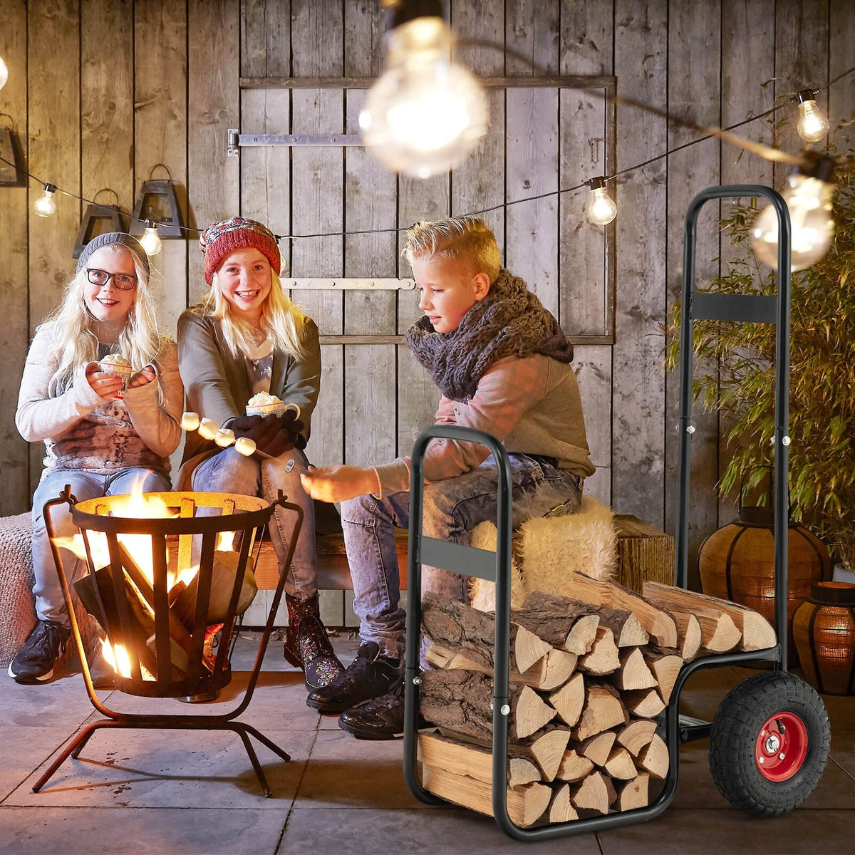 Firewood Log Cart Carrier with Wear-Resistant and Shockproof Rubber Wheels view 7