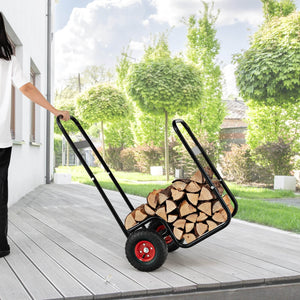 Firewood Log Cart Carrier with Wear-Resistant and Shockproof Rubber Wheels view 8