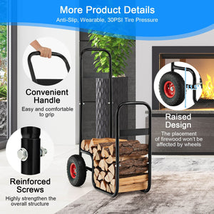 Firewood Log Cart Carrier with Wear-Resistant and Shockproof Rubber Wheels view 9