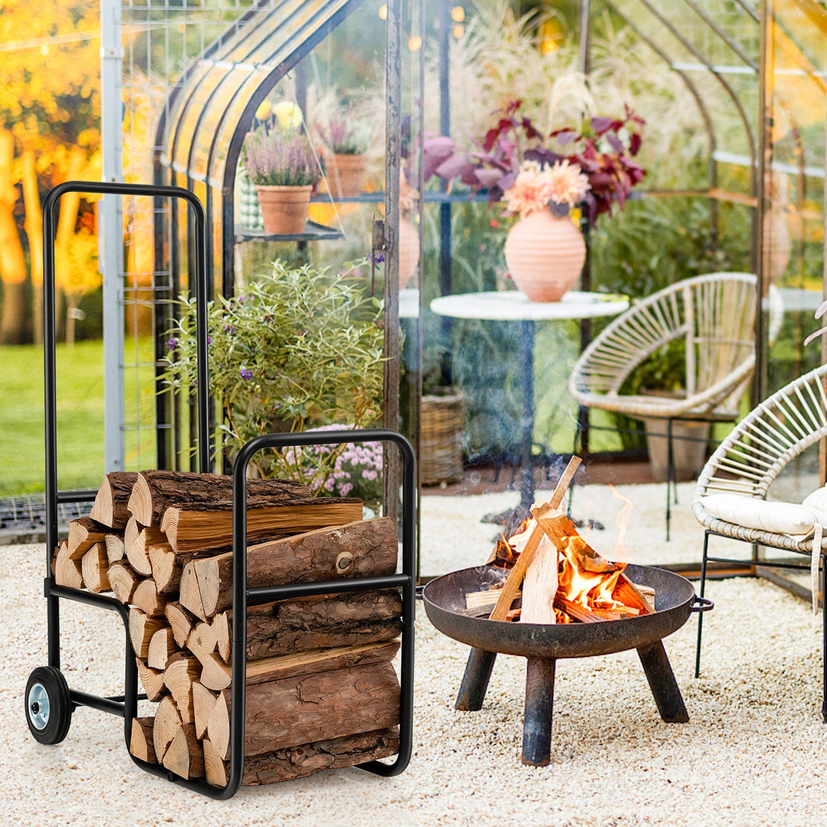 Firewood Log Cart Carrier with Anti-Slip and Wear-Resistant Wheels view 3