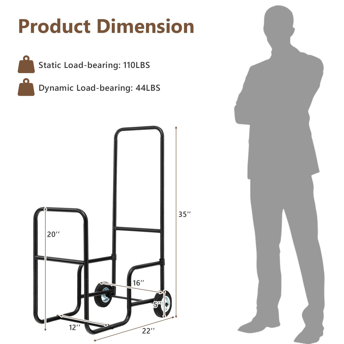 Firewood Log Cart Carrier with Anti-Slip and Wear-Resistant Wheels view 5