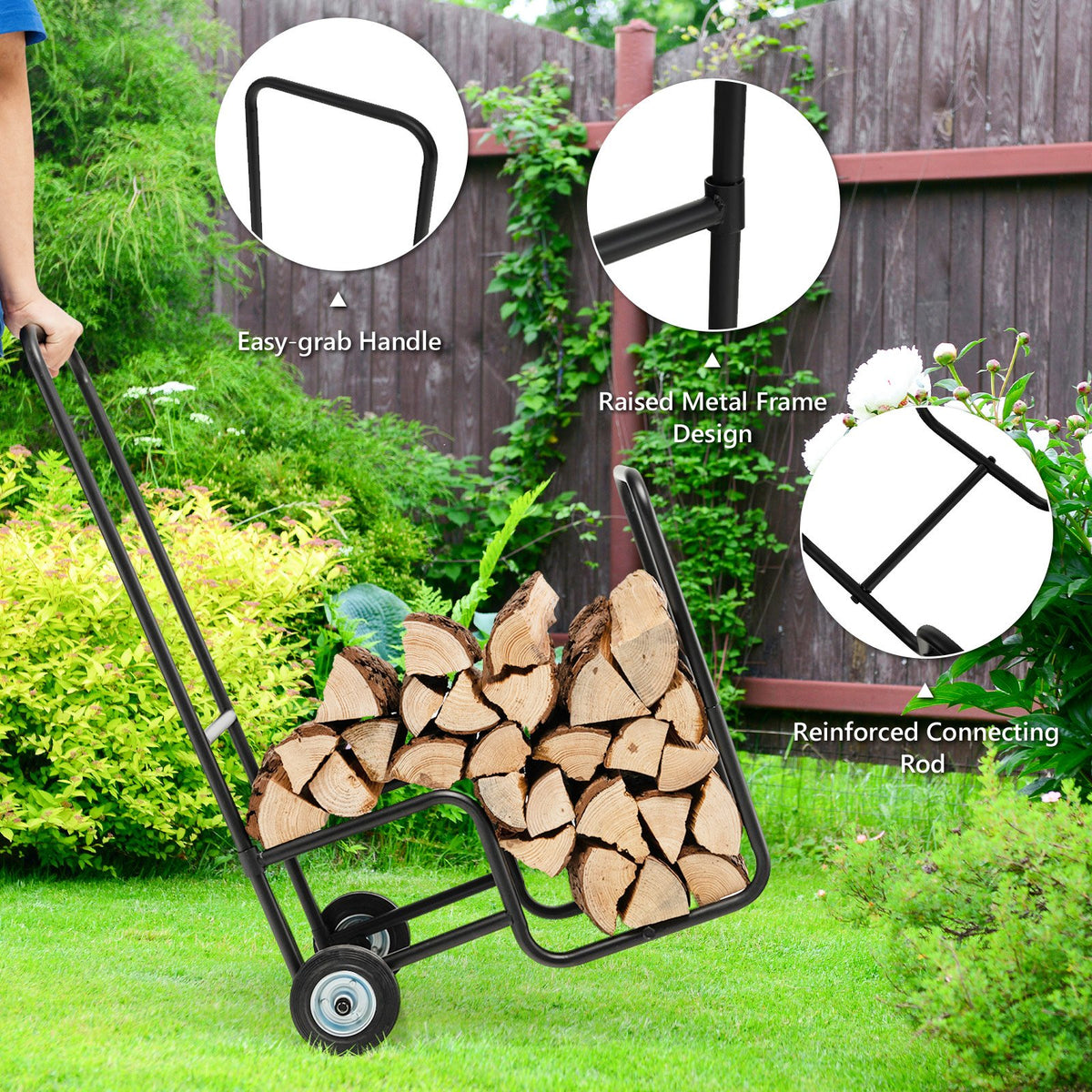 Firewood Log Cart Carrier with Anti-Slip and Wear-Resistant Wheels view 8