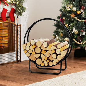 Firewood Log Hoop 20 Inch Round Heavy-duty Metal Curved Log Rack with Stand view 2