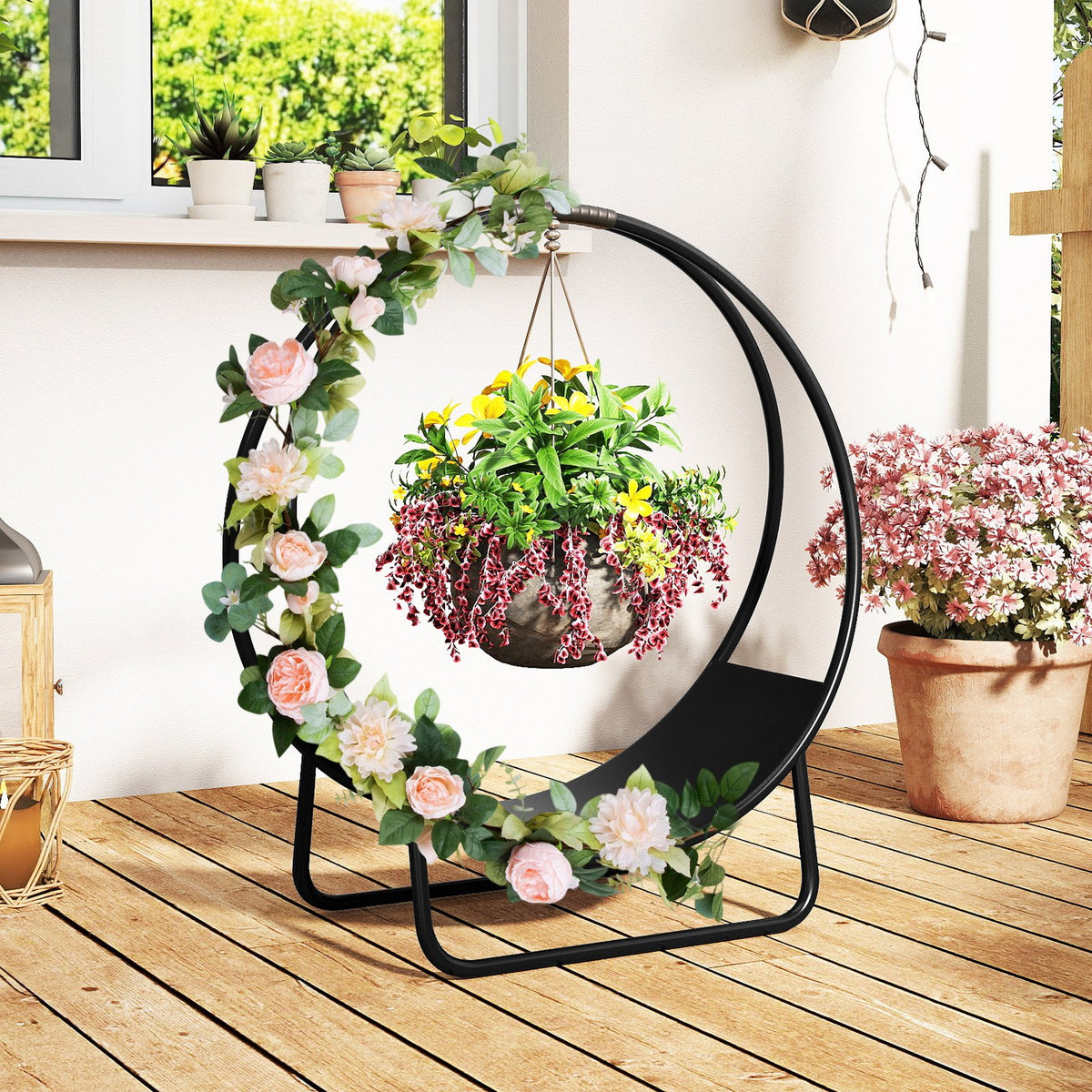 Firewood Log Hoop 20 Inch Round Heavy-duty Metal Curved Log Rack with Stand view 3