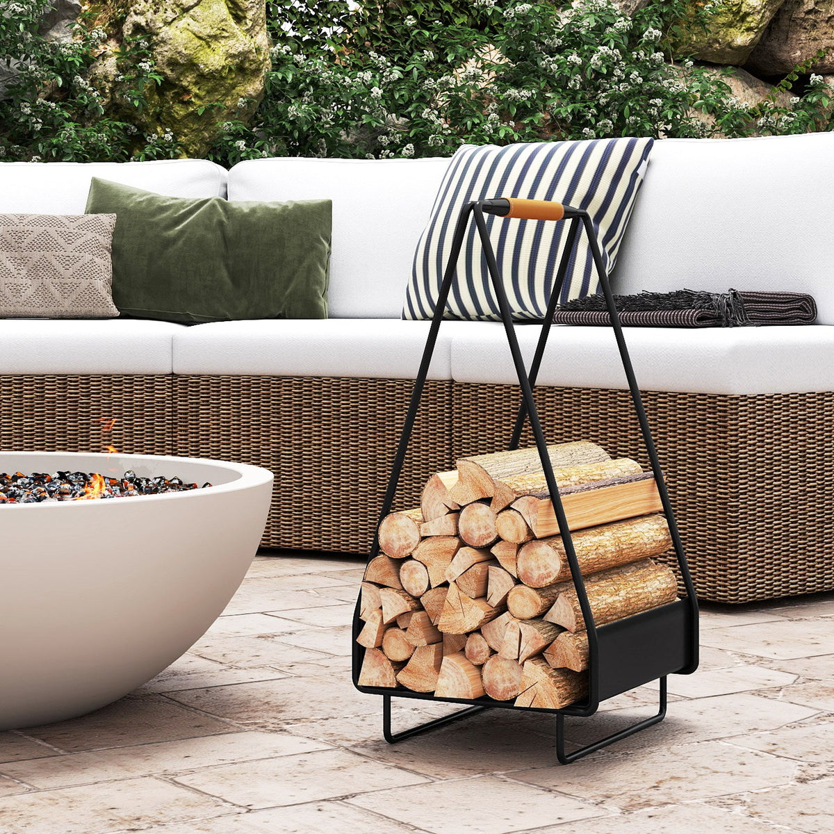 Firewood Storage Rack Heavy-duty Metal Log Holder with Handle and Square Rack view 3