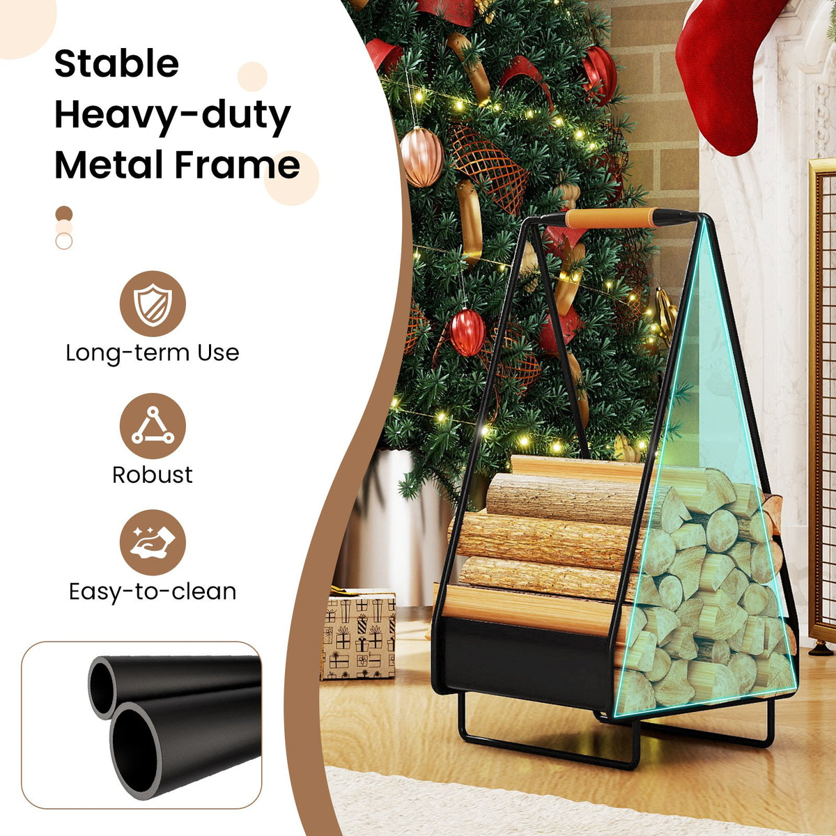 Firewood Storage Rack Heavy-duty Metal Log Holder with Handle and Square Rack view 8
