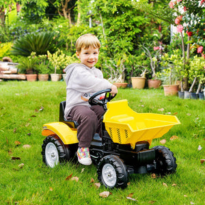Aosom Ride on Tractor for Kids, Pedal Construction Car with Manual Control Bucket for 3 Years Old, Yellow