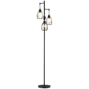 Industrial Floor Lamp with 3 Hanging Wire Lampshades, Dimmable Standing Lamp for Living Room, Bedroom