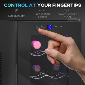 Quiet Wine Cooler Refrigerator, 8 Bottle, Beverage Wine Fridge with Glass Door, Temperature Control, for Champagne