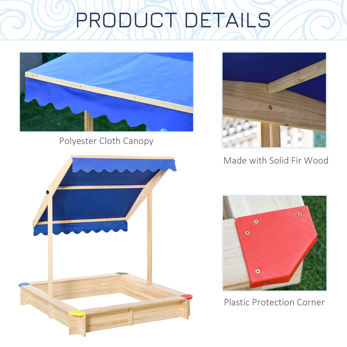 Kids Wooden Sandbox with Cover, Play Sand Station for Children Outdoor Sand box, with Seats, for Backyard – view 8