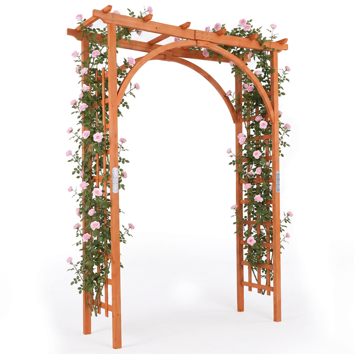 Flat Top Garden Arch Trellis 85 inches Tall Wood for Climbing Plants and Wedding-Orange