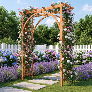 Flat Top Garden Arch Trellis 85 inches Tall Wood for Climbing Plants and Wedding-Orange view 2