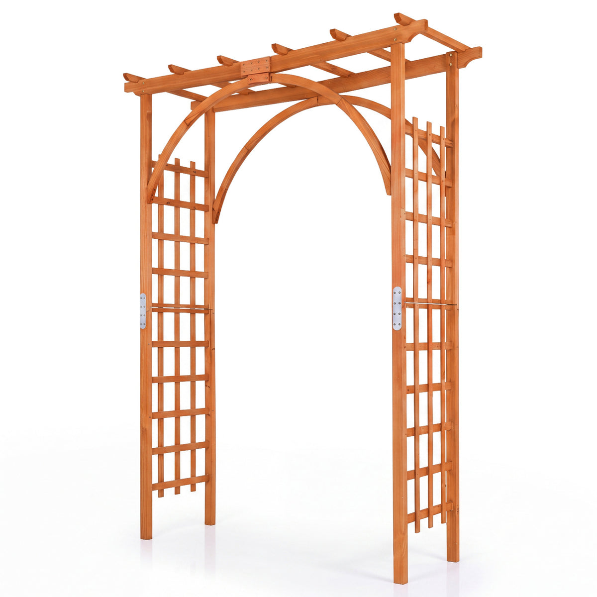 Flat Top Garden Arch Trellis 85 inches Tall Wood for Climbing Plants and Wedding-Orange view 4