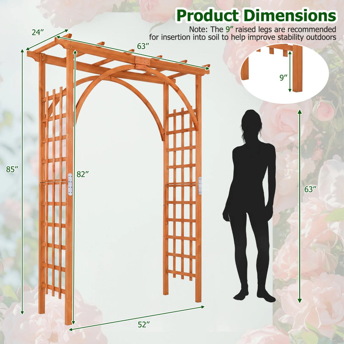 Flat Top Garden Arch Trellis 85 inches Tall Wood for Climbing Plants and Wedding-Orange view 5
