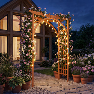 Flat Top Garden Arch Trellis 85 inches Tall Wood for Climbing Plants and Wedding-Orange view 6