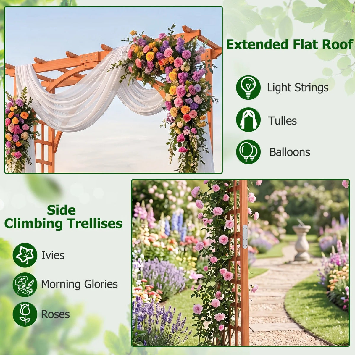 Flat Top Garden Arch Trellis 85 inches Tall Wood for Climbing Plants and Wedding-Orange view 7