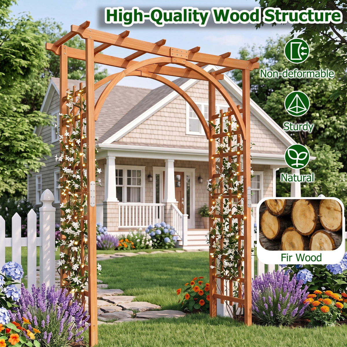 Flat Top Garden Arch Trellis 85 inches Tall Wood for Climbing Plants and Wedding-Orange view 8