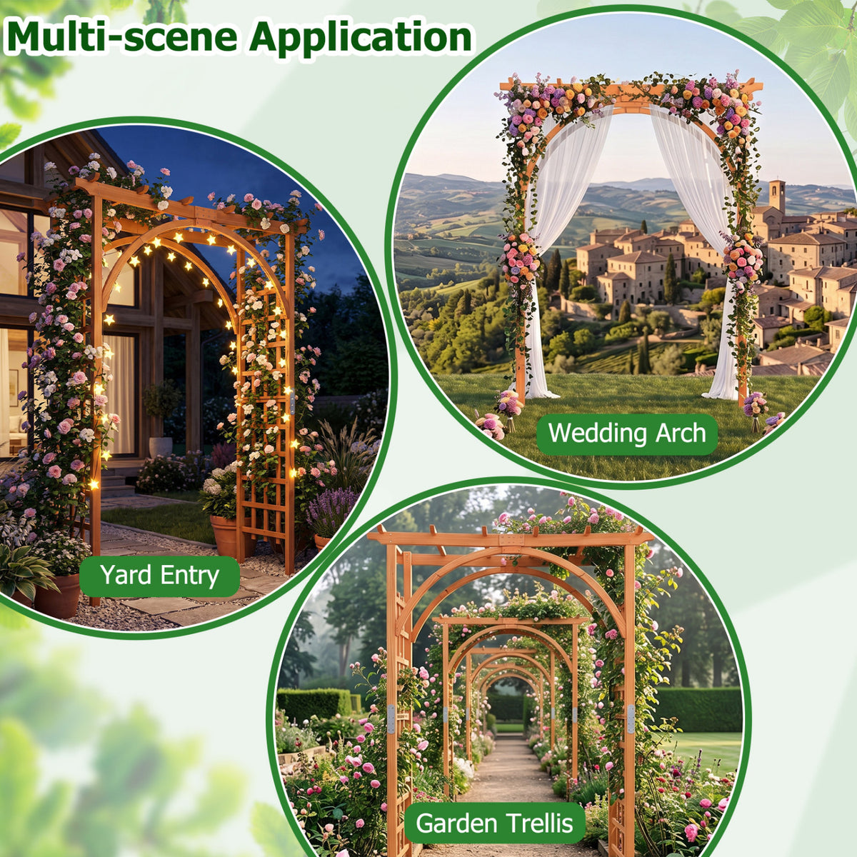 Flat Top Garden Arch Trellis 85 inches Tall Wood for Climbing Plants and Wedding-Orange view 9