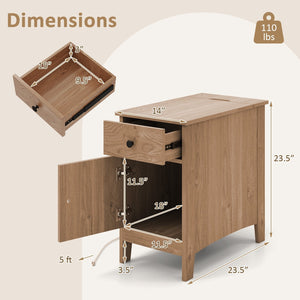 Flip Top End Table with Charging Station USB Ports Outlets and Drawer-Natural view 5