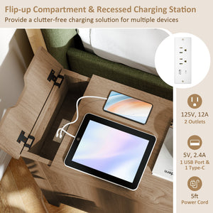 Flip Top End Table with Charging Station USB Ports Outlets and Drawer-Natural view 8