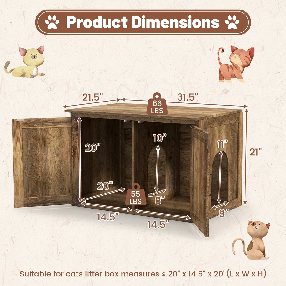 Flip Top Hidden Cat Washroom Furniture with Double Barn Doors, Removable Divider and Middle Entry view 5