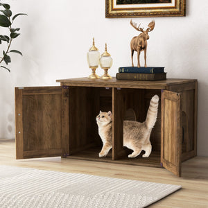 Flip Top Hidden Cat Washroom Furniture with Double Barn Doors, Removable Divider and Middle Entry view 6