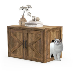 Flip Top Hidden Cat Washroom Furniture with Double Barn Doors, Removable Divider and Middle Entry view 8