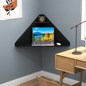 Floating Triangular Corner Computer Desk with Storage Shelf-Black view 5