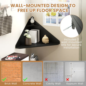 Floating Triangular Corner Computer Desk with Storage Shelf-Black view 8