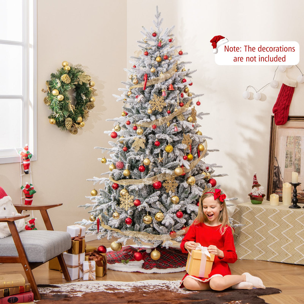 7 Feet Flocked Christmas Tree with 8 Lighting Modes and Multi-Color LED Lights-7 ft view 5