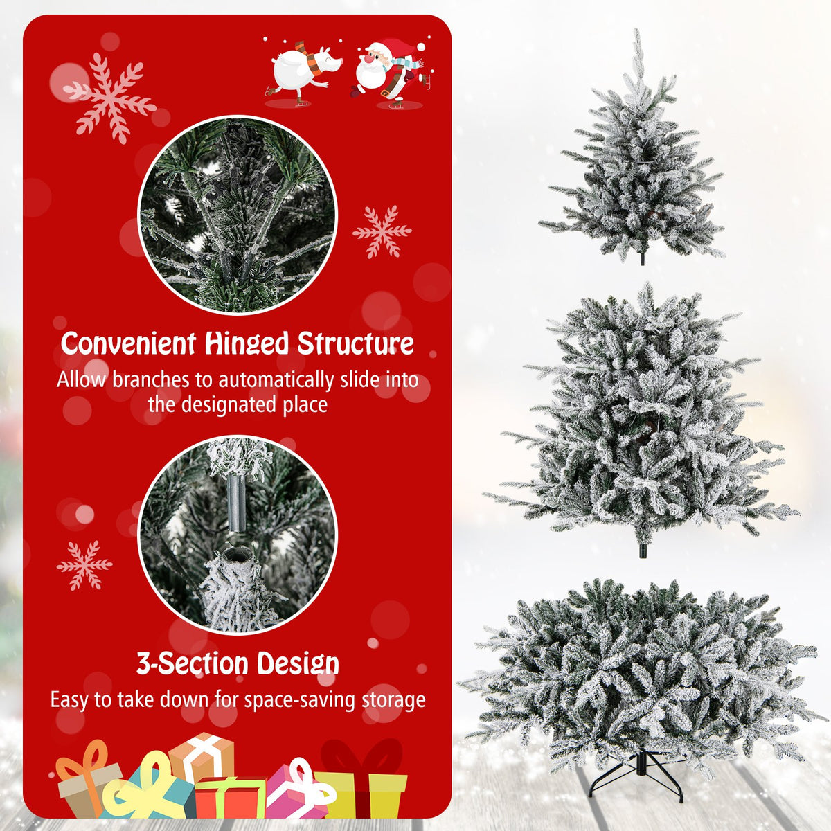 7 Feet Flocked Christmas Tree with 8 Lighting Modes and Multi-Color LED Lights-7 ft view 8