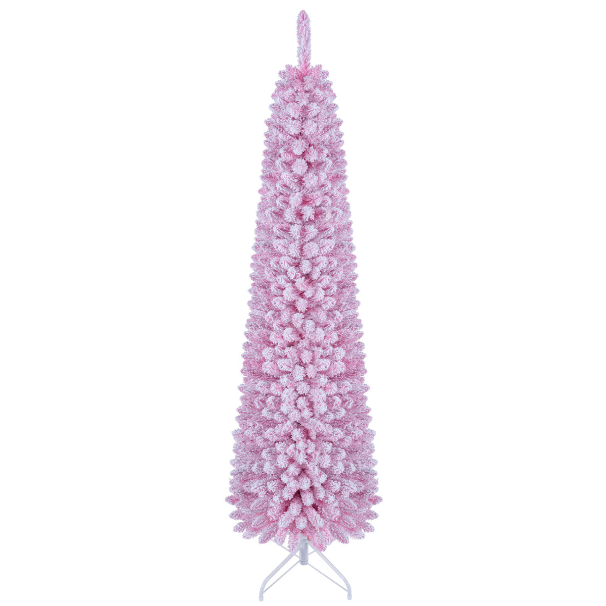 Flocked Pencil Christmas Tree with 8 Modes Pre-Lit Artificial Fir Xmas Tree-6 FT