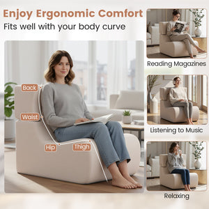 Floor Chair Lazy Sofa with Detachable Headrest-Beige view 6
