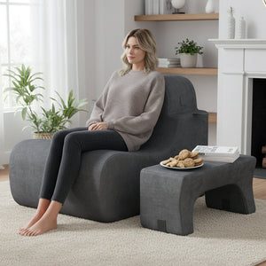 Floor Chair Lazy Sofa with Detachable Headrest-Gray view 3