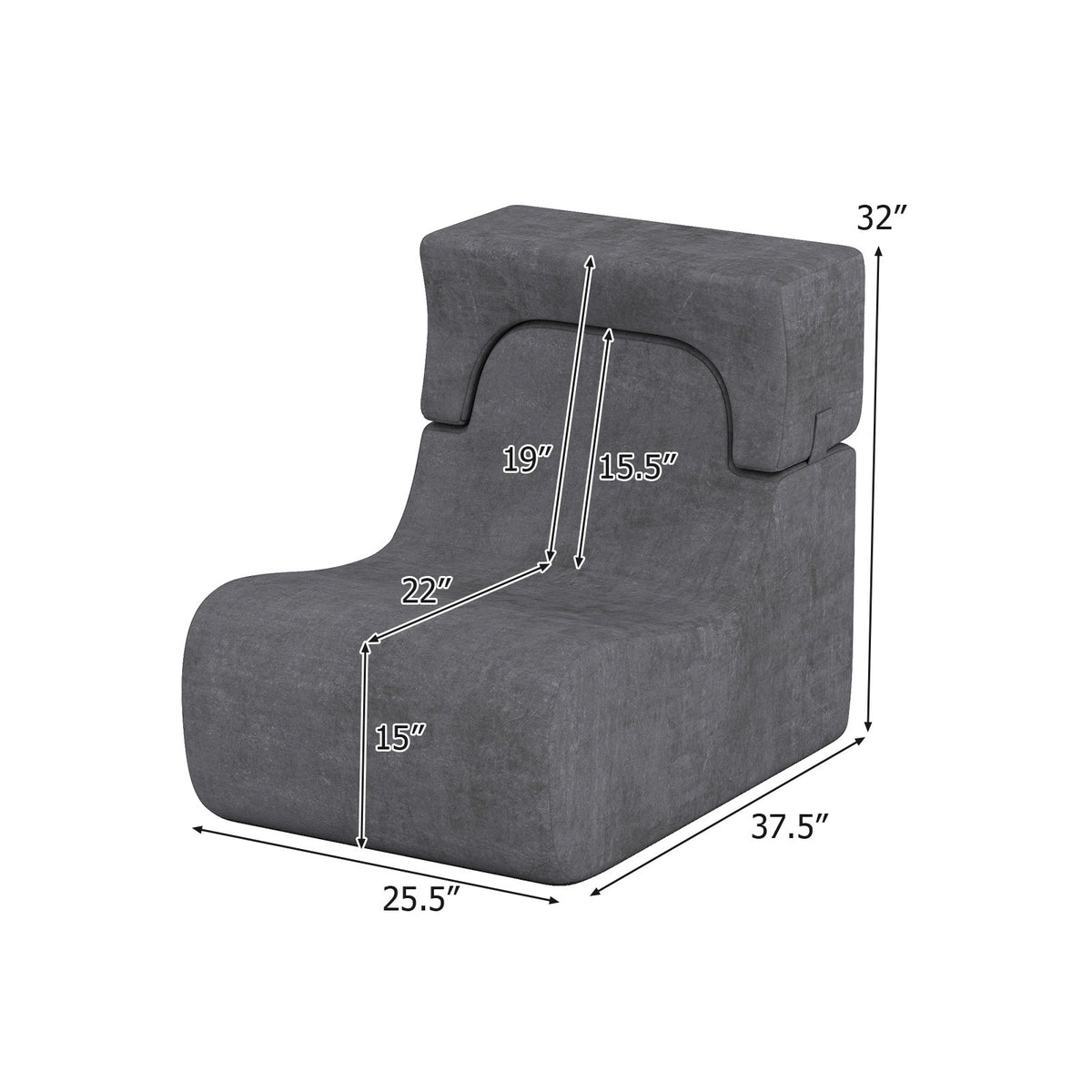 Floor Chair Lazy Sofa with Detachable Headrest-Gray view 5