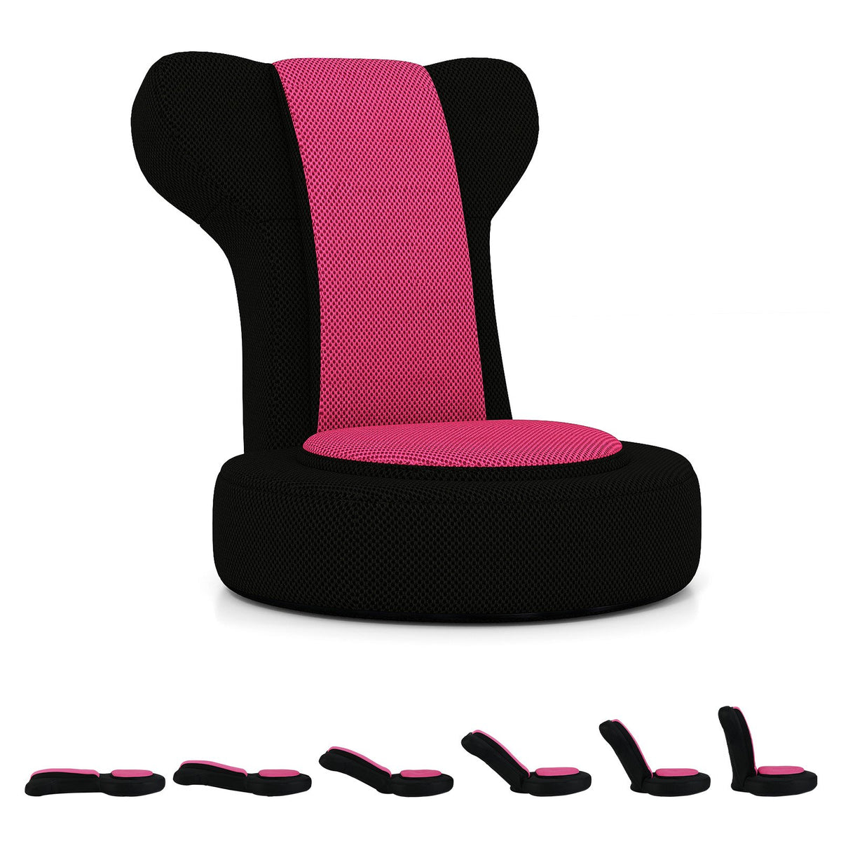 Floor Comfy Gaming Leisure Chair with Adjustable Headrest and Backrest-Pink