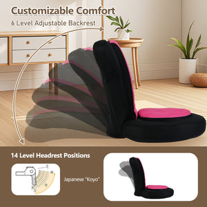 Floor Comfy Gaming Leisure Chair with Adjustable Headrest and Backrest-Pink view 9