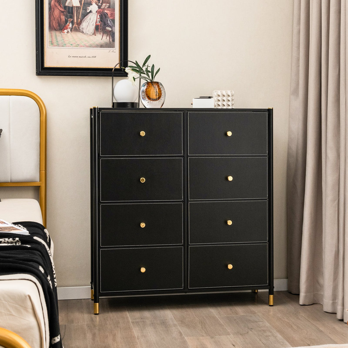 Floor Dresser Storage Organizer with 5/6/8 Drawers with Fabric Bins and Metal Frame-8-Drawer view 2