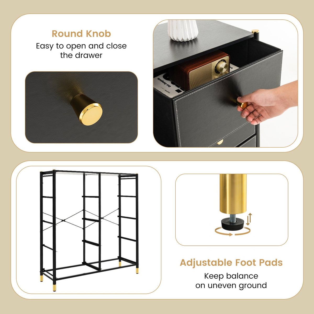 Floor Dresser Storage Organizer with 5/6/8 Drawers with Fabric Bins and Metal Frame-8-Drawer view 7