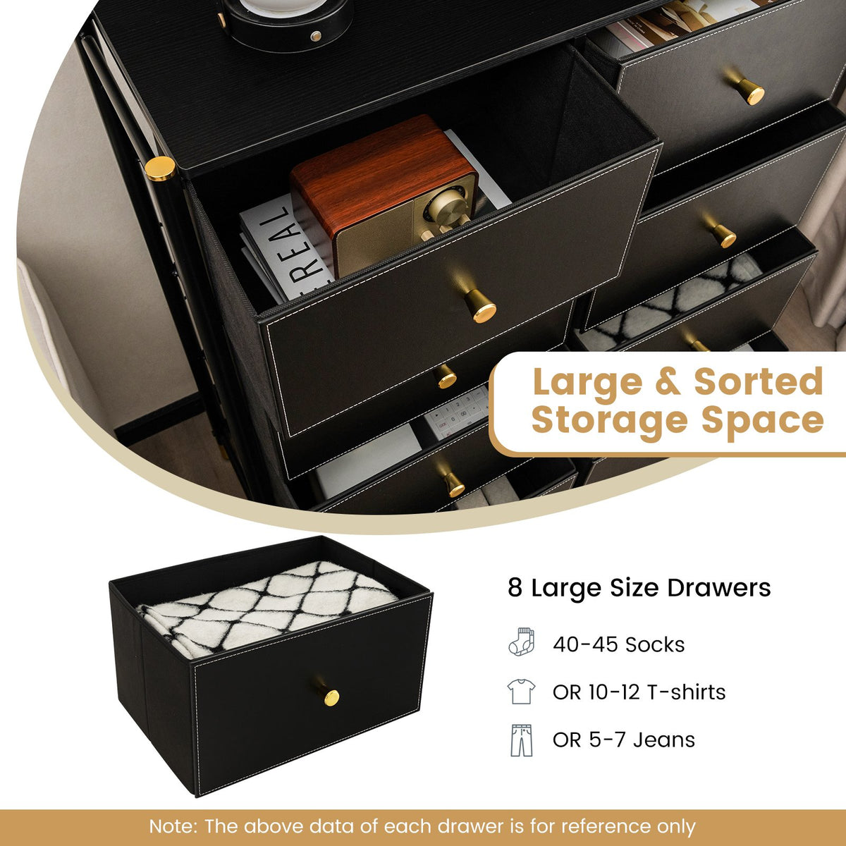 Floor Dresser Storage Organizer with 5/6/8 Drawers with Fabric Bins and Metal Frame-8-Drawer view 8