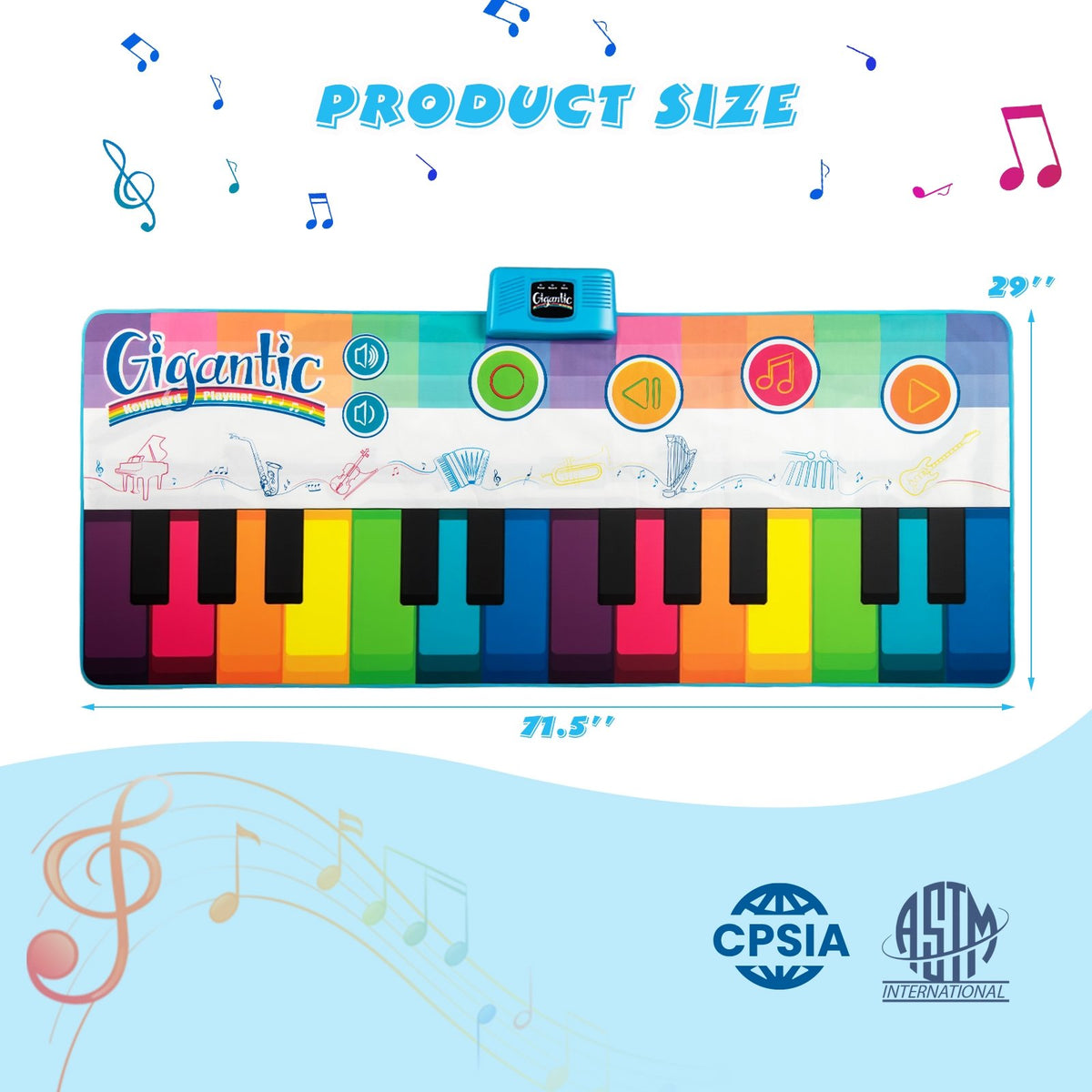 Floor Piano Dance Mat for Kids Musical Playmat with 8 Instrument Sounds view 5