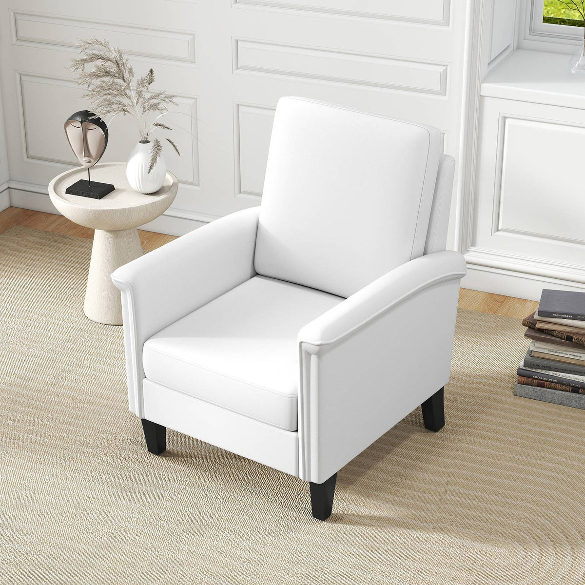 Floral Accent Chair Farmhouse Boho Armchair with Solid Wood Legs and High Back-Beige view 3