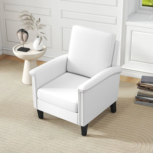 Floral Accent Chair Farmhouse Boho Armchair with Solid Wood Legs and High Back-Beige view 3