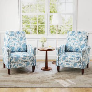 Floral Accent Chair Farmhouse Boho Armchair with Solid Wood Legs and High Back-Blue view 5