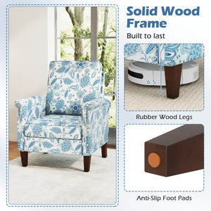 Floral Accent Chair Farmhouse Boho Armchair with Solid Wood Legs and High Back-Blue view 7