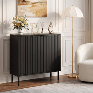 Fluted Buffet Cabinet with 2-Door Sideboard for Kitchen and Dining Room-Black view 6