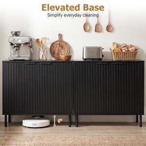 Fluted Buffet Cabinet with 2-Door Sideboard for Kitchen and Dining Room-Black view 9